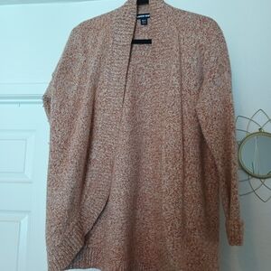 Lands End Rust Orange Marl Knit Open Front Cardigan Medium Petite 10-12